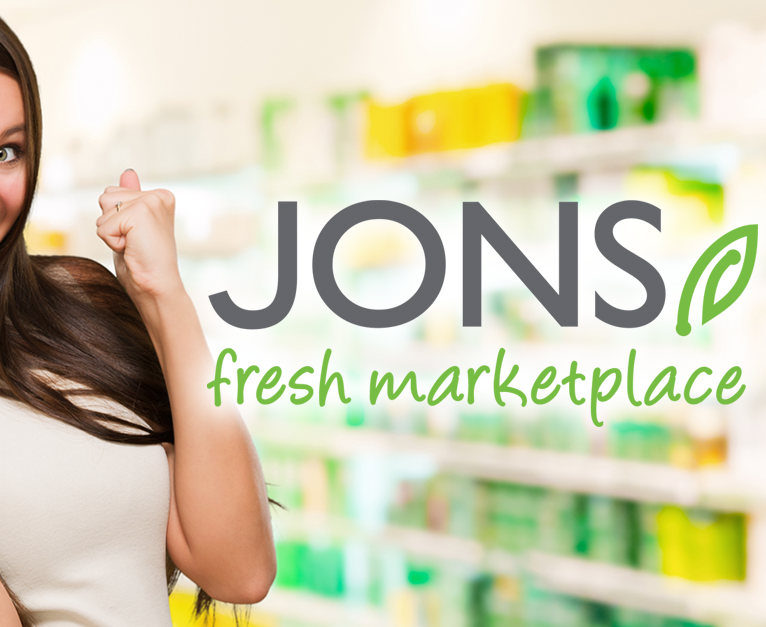 Jons Fresh Marketplace logo with Grocery background mobile cropped version