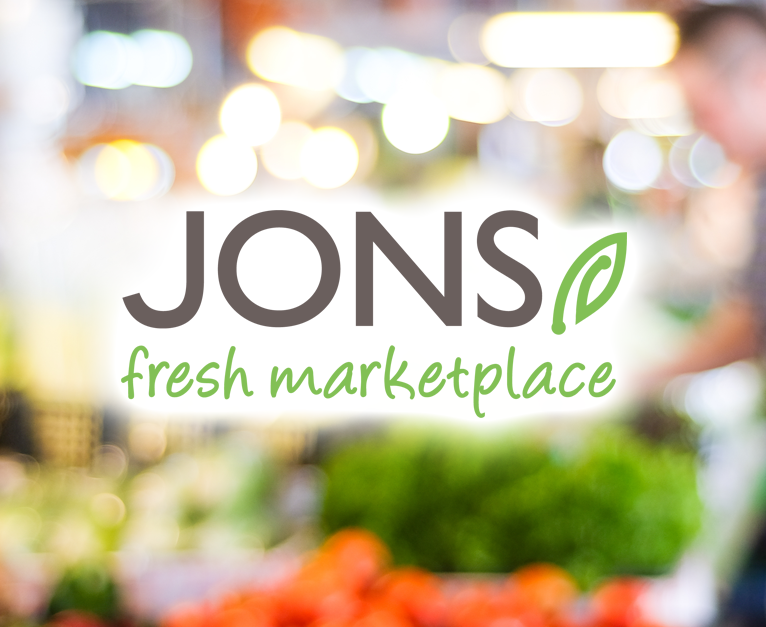Jons Fresh Marketplace logo with shopping guy background mobile cropped version